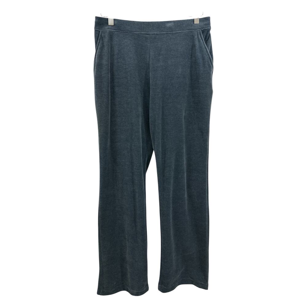 L.L.Bean Velvet Pull On Pants Storm Blue Elastic Waist Drawstring Straight Leg M - Picture 2 of 13